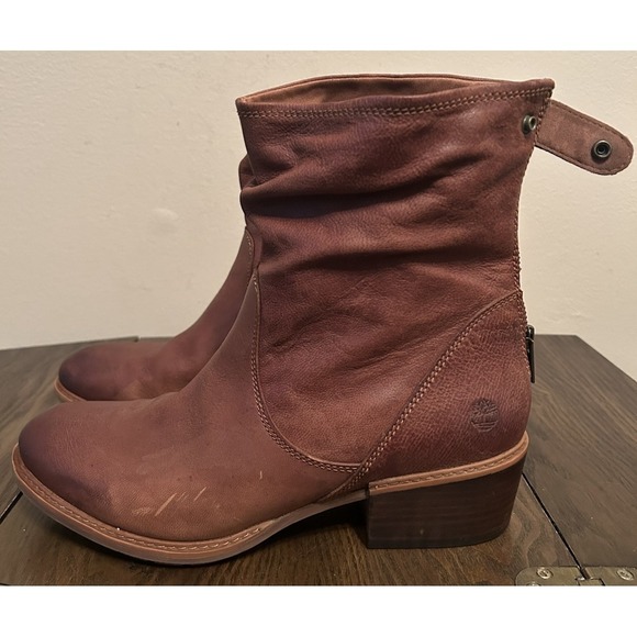 Timberland Southerlin Bay Mid-back Zip Slouch Boot Brown Leather Women's Size 11 - Picture 9 of 15